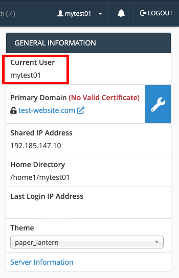 Current account username in cPanel